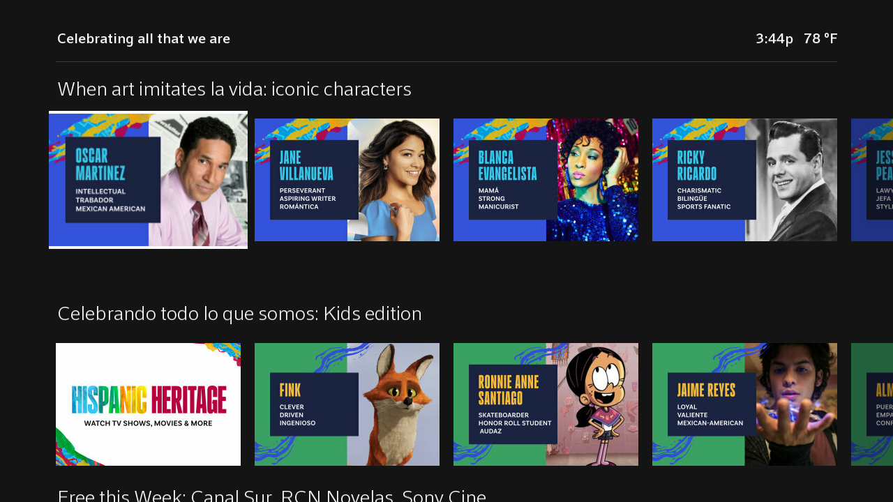 The 'Celebrating all that we are' content hub on Xfinity X1.