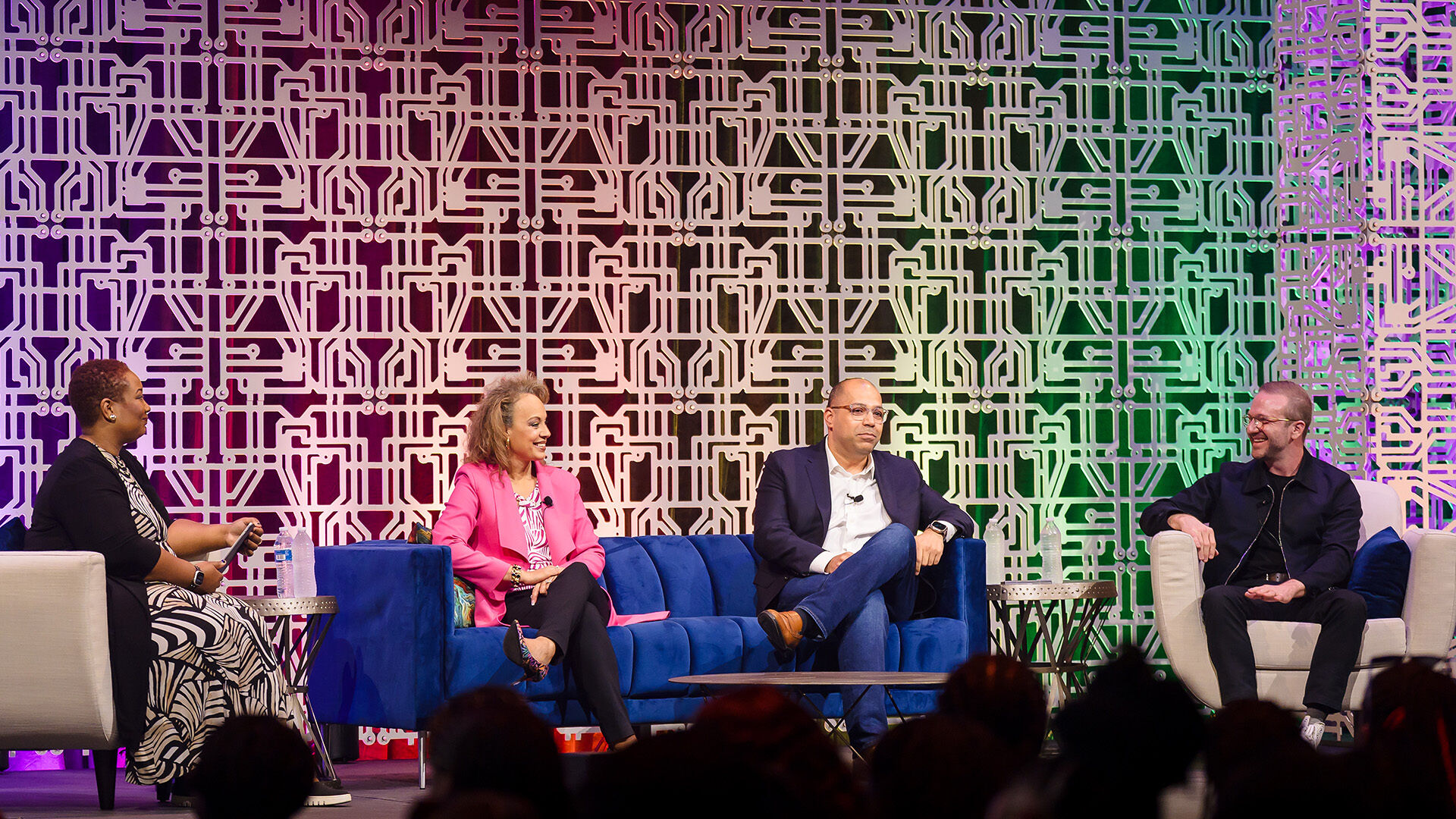 Leadership Journeys Across Comcast NBCUniversal panel featuring Marge Jackson, SVP of Sales & Multicultural Shared Services at Comcast; Kohposh Kuda, SVP of Mobile & Voice Consumer Product Services at