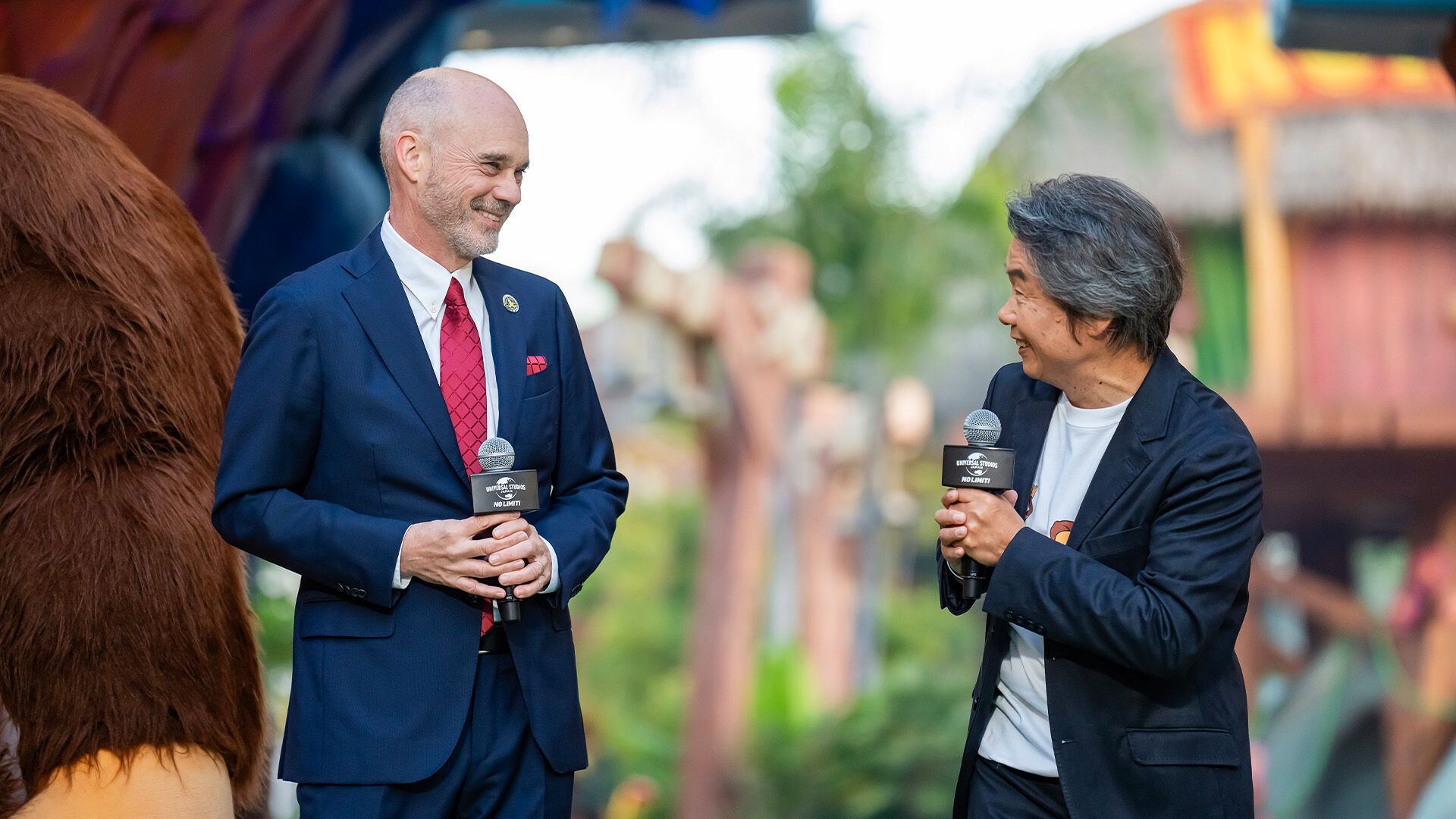 Shigeru Miyamoto and J.L. Bonnier spoking at the Grand Opening Ceremony